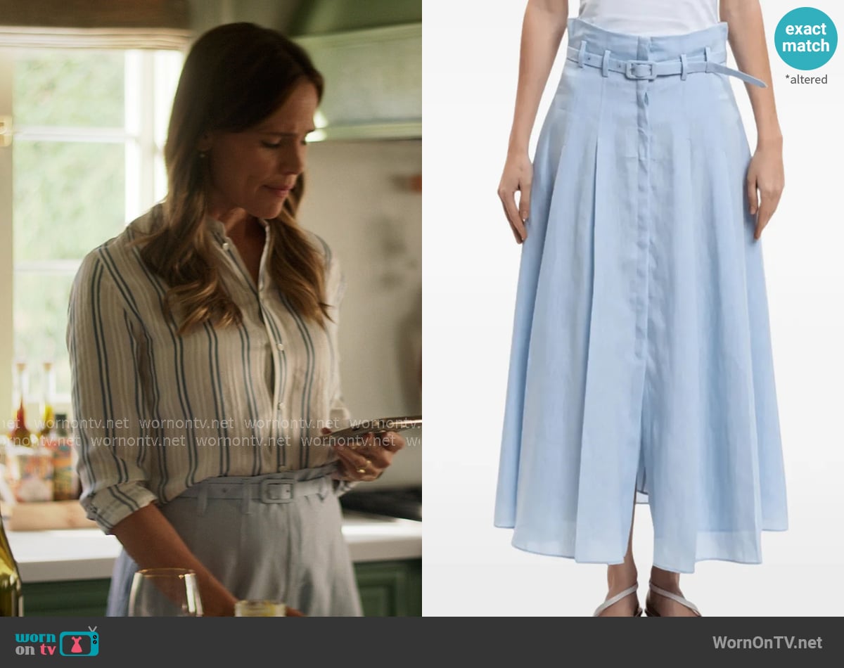 Gabriella Hearst Belted Midi Skirt worn by Hollis Shaw (Jennifer Garner) on The Five Star Weekend