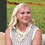 Galyna's white striped knit vest and side striped pants on Access Hollywood