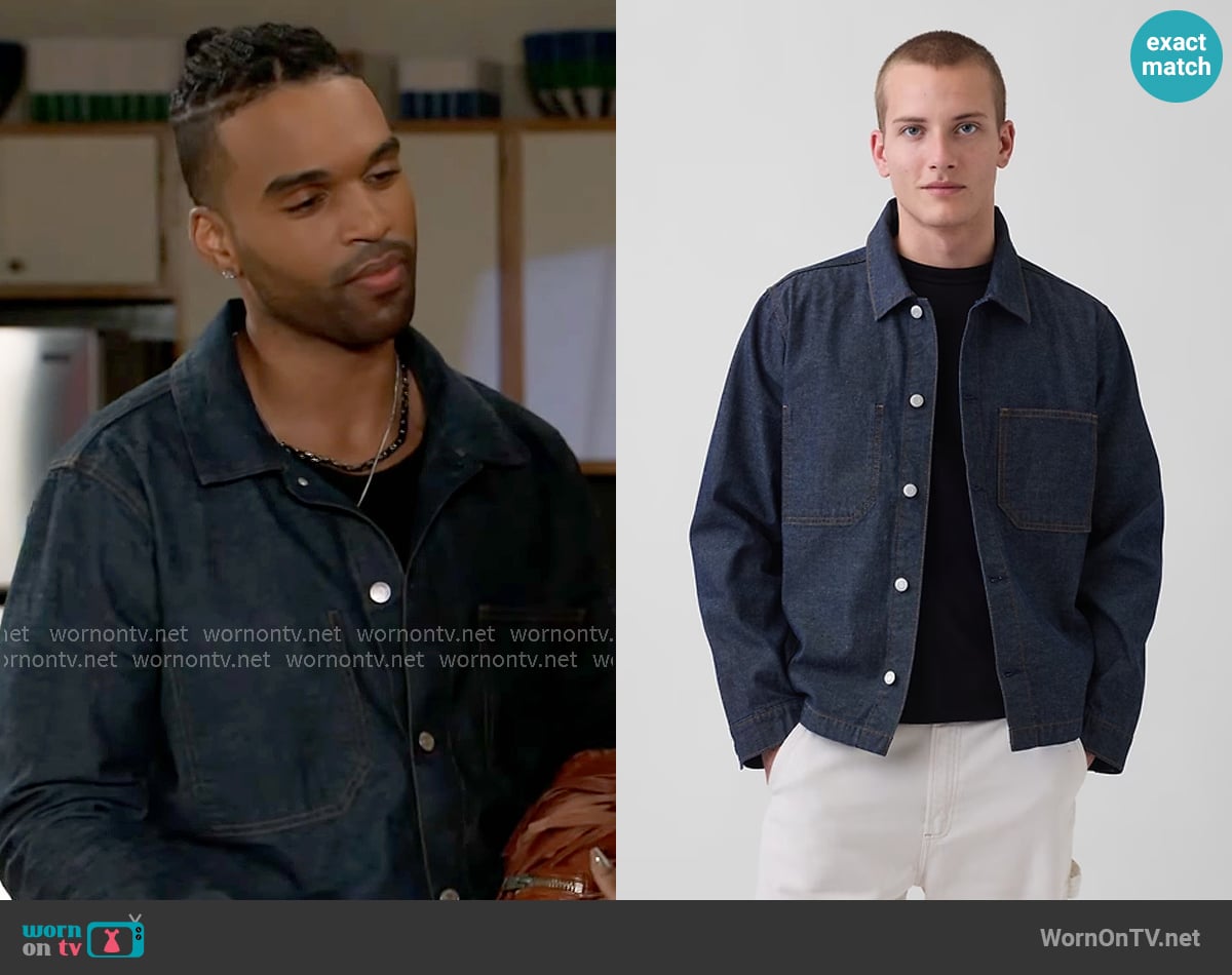 GAP Canvas Denim Relaxed Shirt Jacket worn by Izaiah Hawthorne (David Lami Friebe) on Beyond the Gates