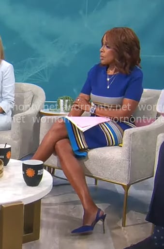 Gayle King’s blue striped dress on CBS This Morning