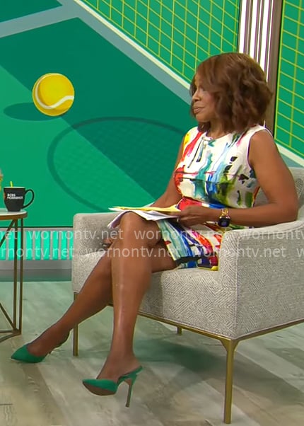Gayle King’s painted print dress on CBS Mornings