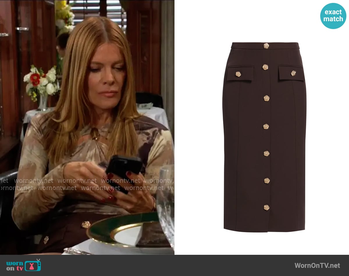 Generation Love Randall Crepe Midi-Skirt worn by Phyllis Summers (Michelle Stafford) on The Young and the Restless