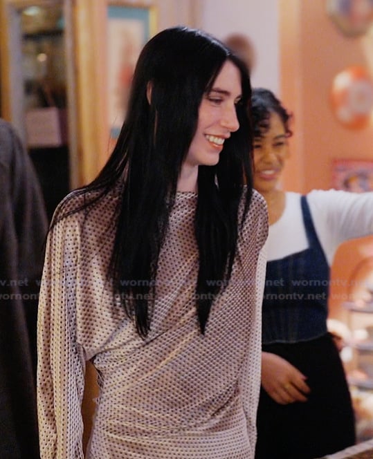 Georgia’s polka dot satin blouse on Next Gen NYC
