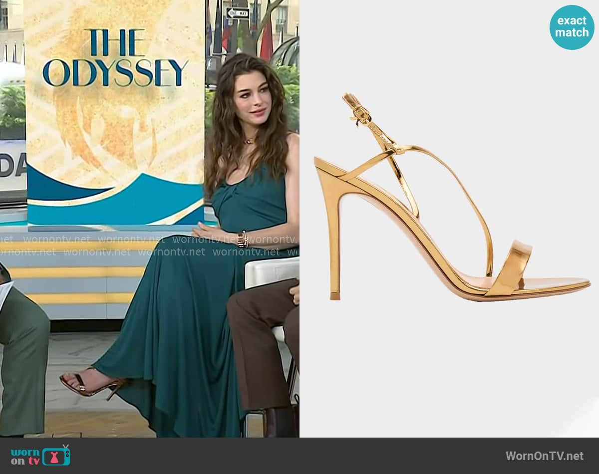 Anne Hathaway’s metallic heel sandals on Today Anne Hathaway’s metallic heel sandals on Today