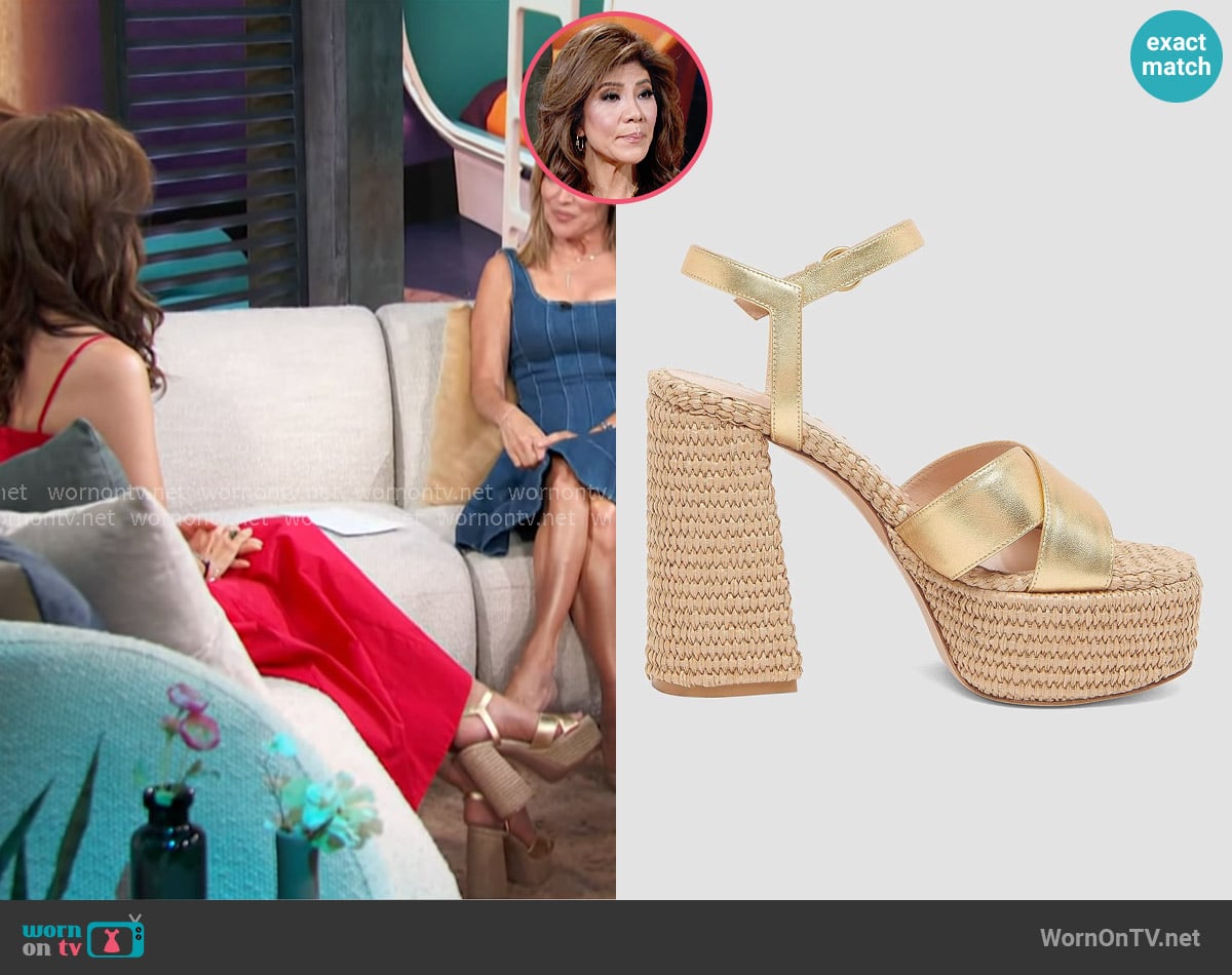 Gianvito Rossi Bebe Nappa Silk Washed Platform Heel worn by Julie Chen Moonves on Access Hollywood