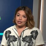 Gilma Avalos's white and black floral print shirt on NBC News Daily