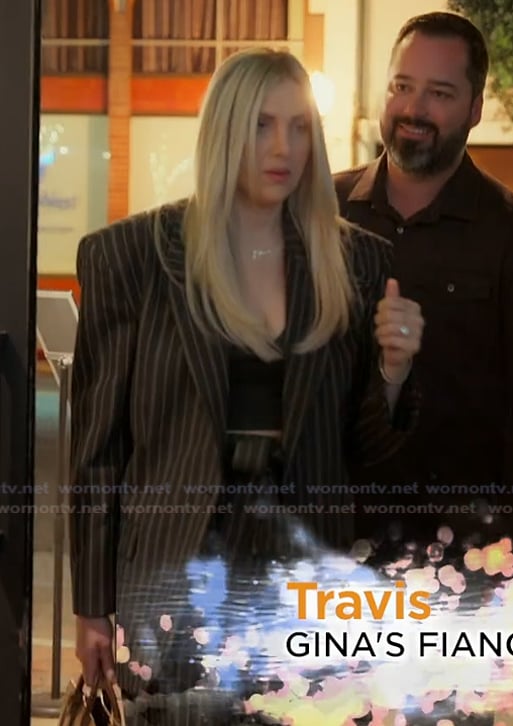 Gina’s black pinstripe blazer on The Real Housewives of Orange County