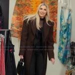 Gina’s brown oversized coat and sheer top on The Real Housewives of Orange County