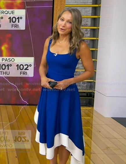 Ginger’s blue asymmetric hem dress on Good Morning America