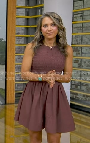 Ginger’s brown smocked mini dress on Good Morning America