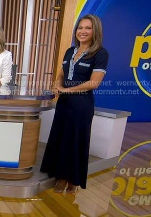 Ginger’s navy denim trim maxi dress on Good Morning America