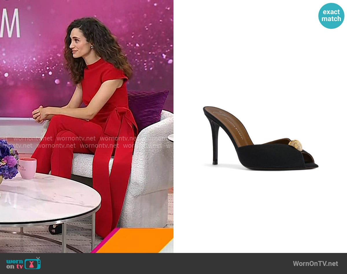 Emmy Rossum’s black sandals on Today