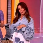 Gretta Monahan’s wrap denim shirt and white floral maxi skirt on The View