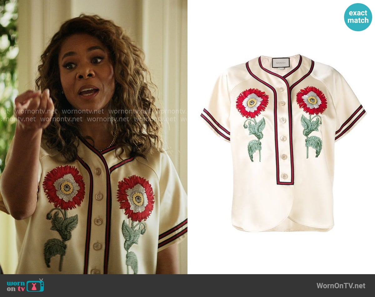Gucci Duchesse Blouse worn by  Dru-Ann Jones (Regina Hall) on The Five Star Weekend