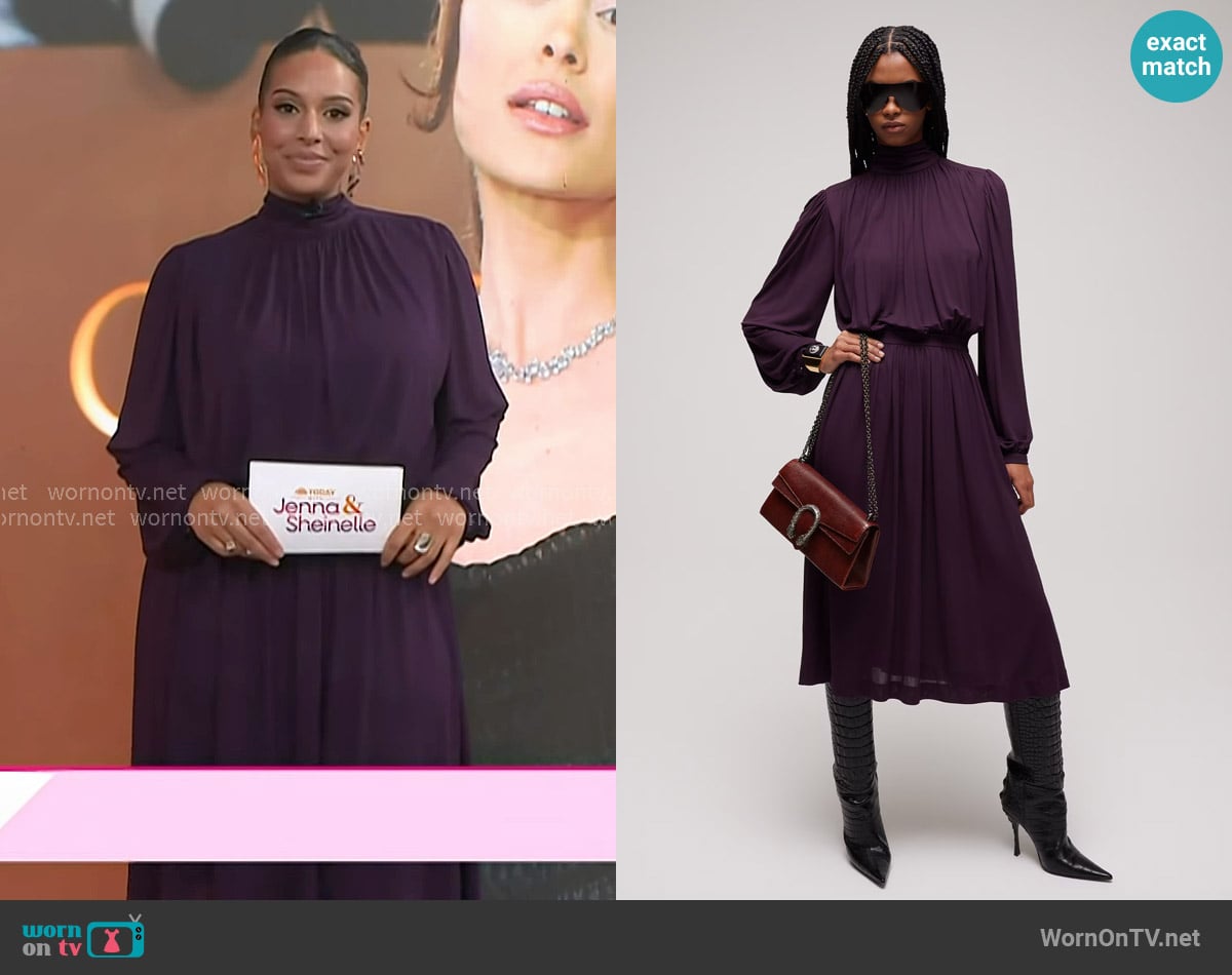 Nessa Diab’s purple gathered mock neck dress on Today Nessa Diab’s purple gathered mock neck dress on Today