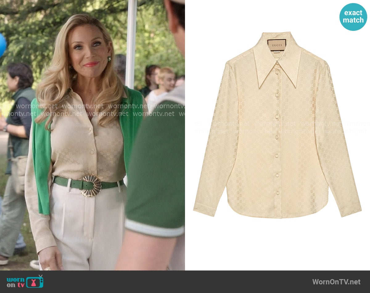 Gucci Silk-jacquard Shirt in Neutral worn by Eva Woods (June Diane Raphael) on Elle