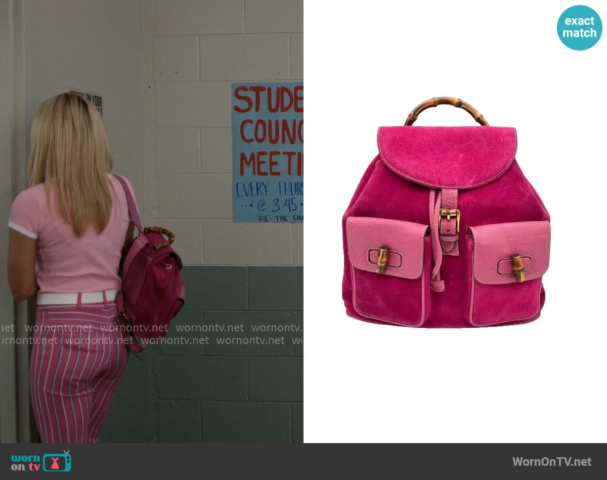 Gucci Suede Backpack worn by Elle Woods (Lexi Minetree) on Elle