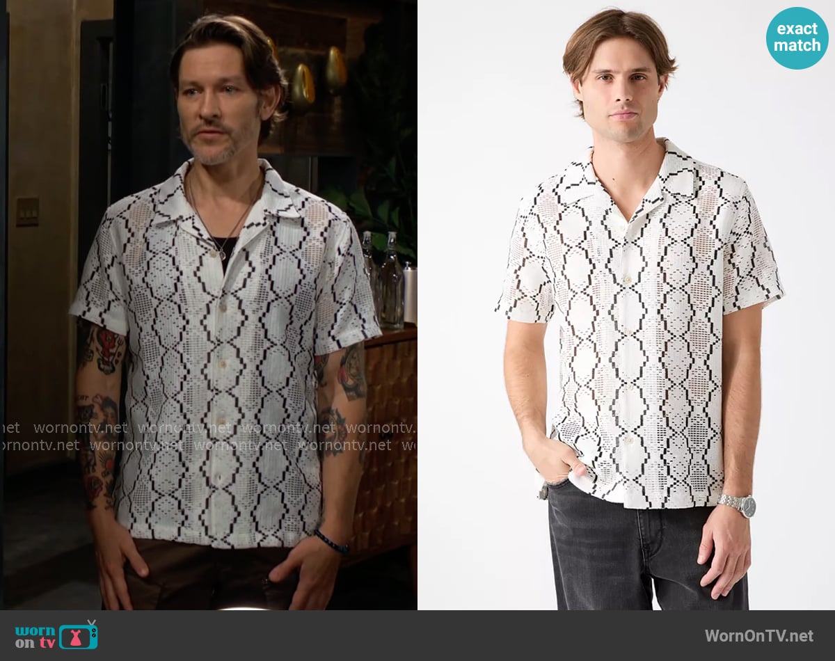 Guess Carter Geometric Crochet Resort Shirt worn by Daniel Romalotti (Michael Graziadei) on The Young and the Restless