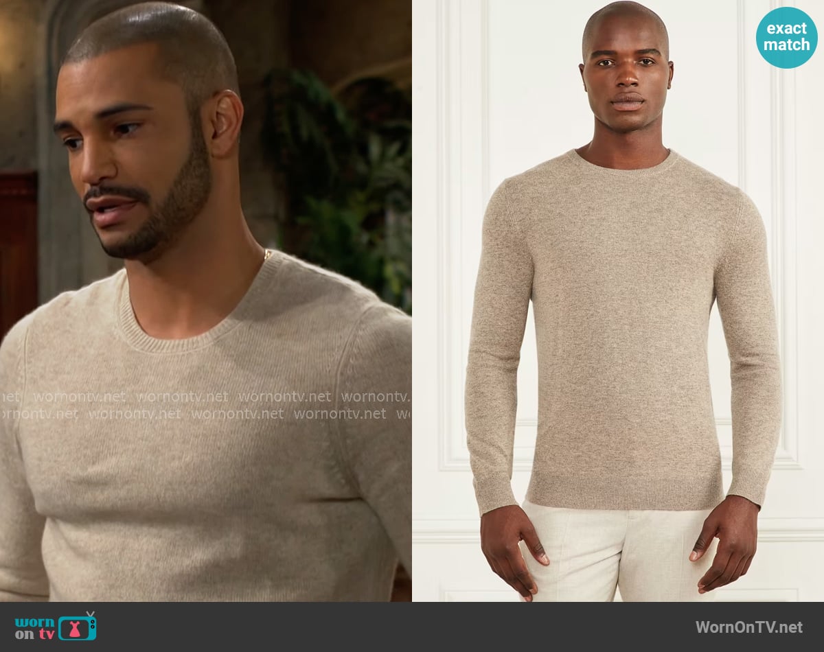Guess Cashmere-Blend Crewneck Sweater worn by Holden Novak (Nathan Owens) on The Young and the Restless