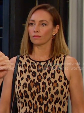 Gwen’s beige leopard sleevelss dress on Days of our Lives