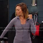 Gwen’s purple zip-up jacket and leggings on Days of our Lives Gwen’s purple zip-up jacket and leggings on Days of our Lives