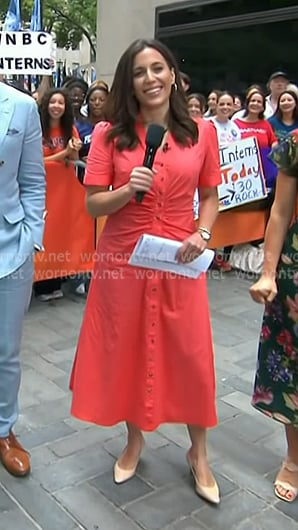 Hallie’s coral ruched shirtdress on Today