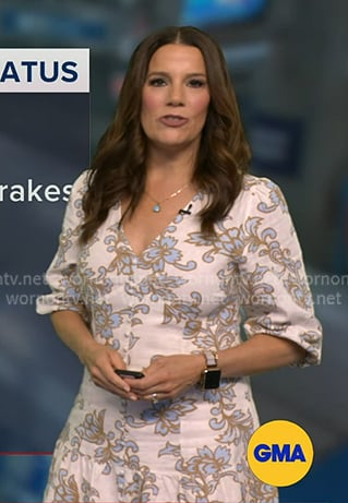 Heather’s ivory floral print v-neck dress on Good Morning America