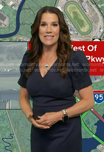 Heather’s navy puff sleeve dress on Good Morning America