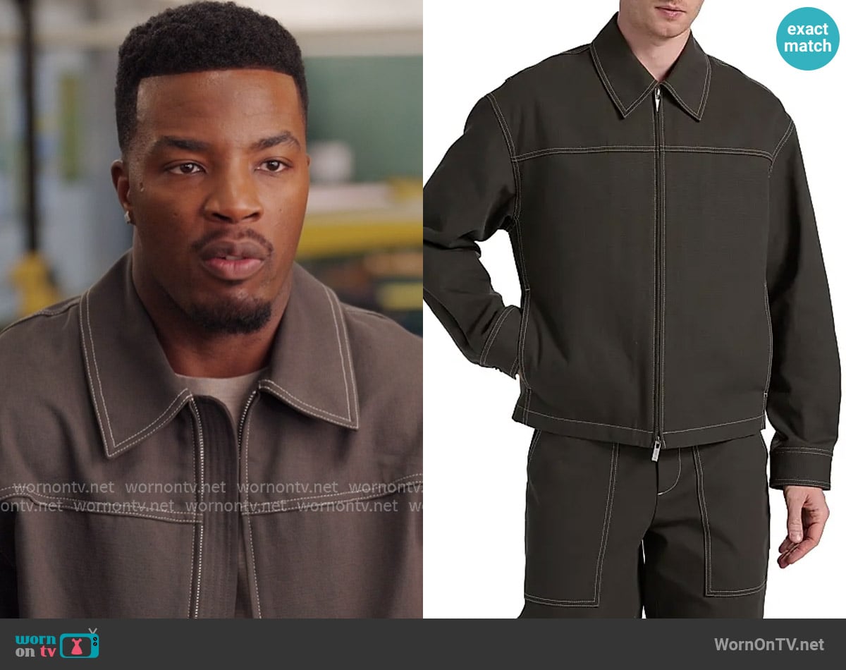 Helmut Lang Twill Contrast-Stitch Full-Zip Carpenter Jacket worn by Spencer James (Daniel Ezra) on All American