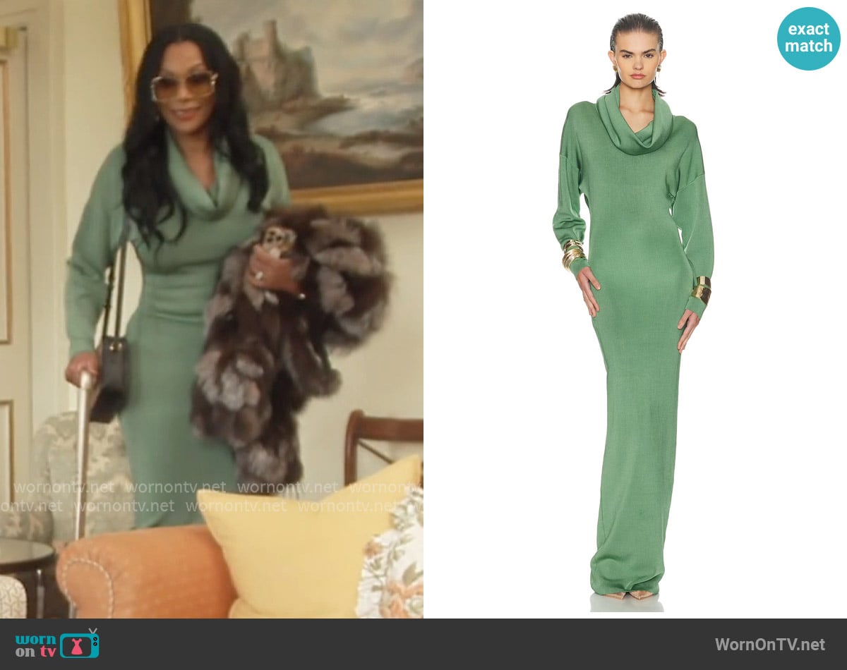 Helsa Emmalynn Cowl Shine Gown worn by Angela Oakley on The Real Housewives of Atlanta
