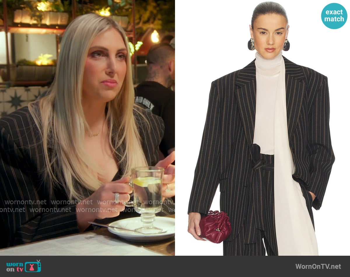 Helsa Stripe Twill Boyfriend Blazer worn by Gina Kirschenheiter on The Real Housewives of Orange County