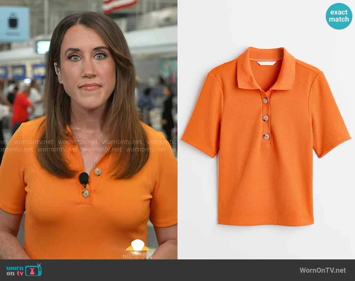 H&M Collared Top in Orange worn by Maggie Vespa on Today