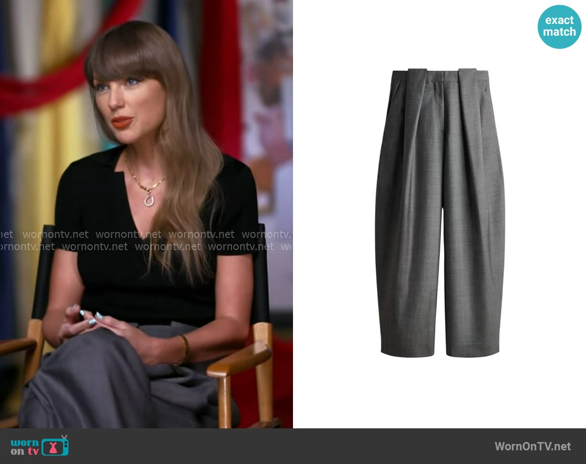 H&M x Stella McCartney Barrel-Leg Wool Trousers worn by Taylor Swift on Good Morning America