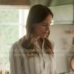 Hollis’s blue striped top on The Five Star Weekend