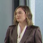 Hope’s grey satin blazer and pants set on The Bold and the Beautiful
