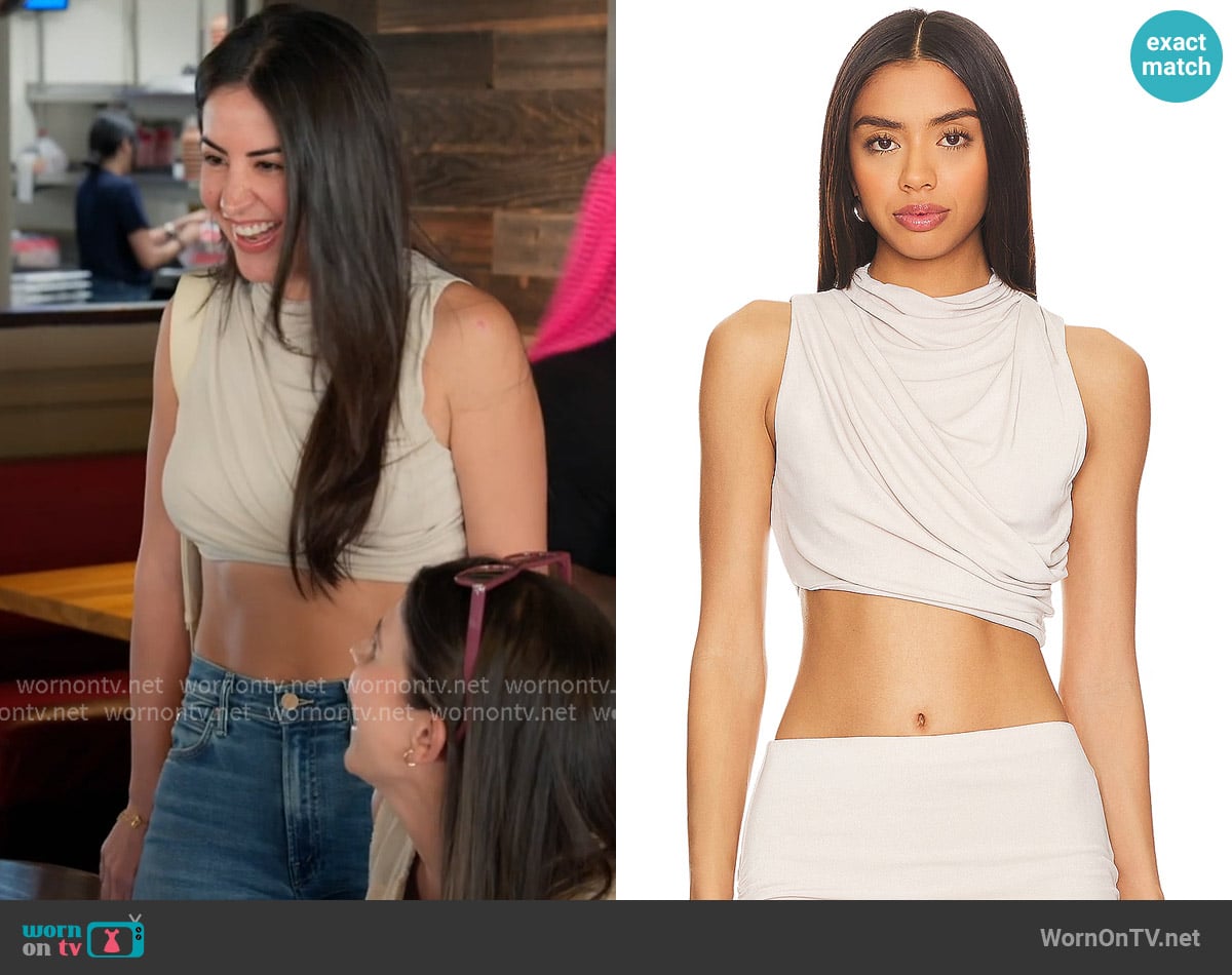 Michelle’s white gathered crop top on The Valley Michelle’s white gathered crop top on The Valley