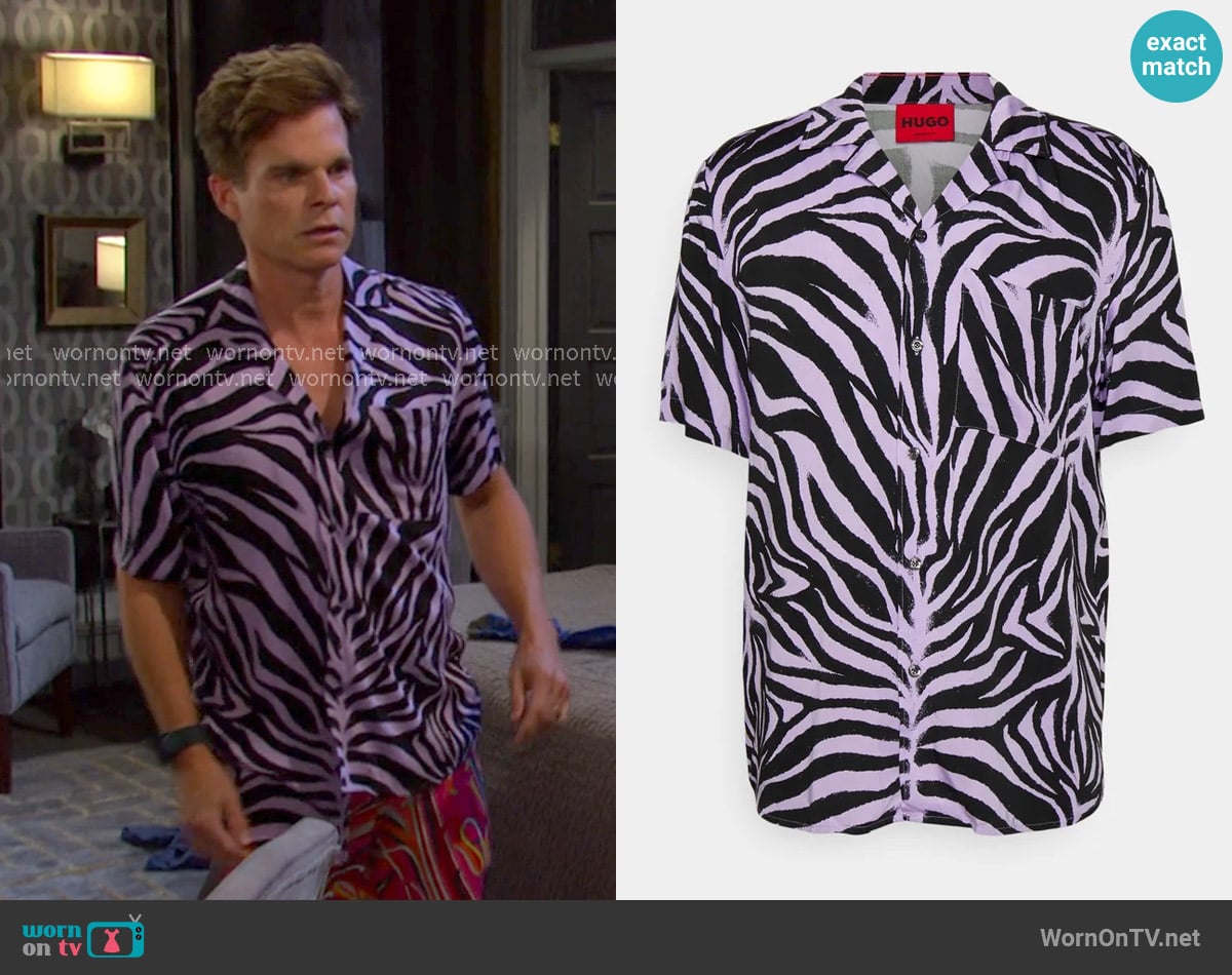 Hugo by Hugo Boss Ellino Regular-Fit Zebra-Print Shirt worn by Leo Stark (Greg Rikaart) on Days of our Lives