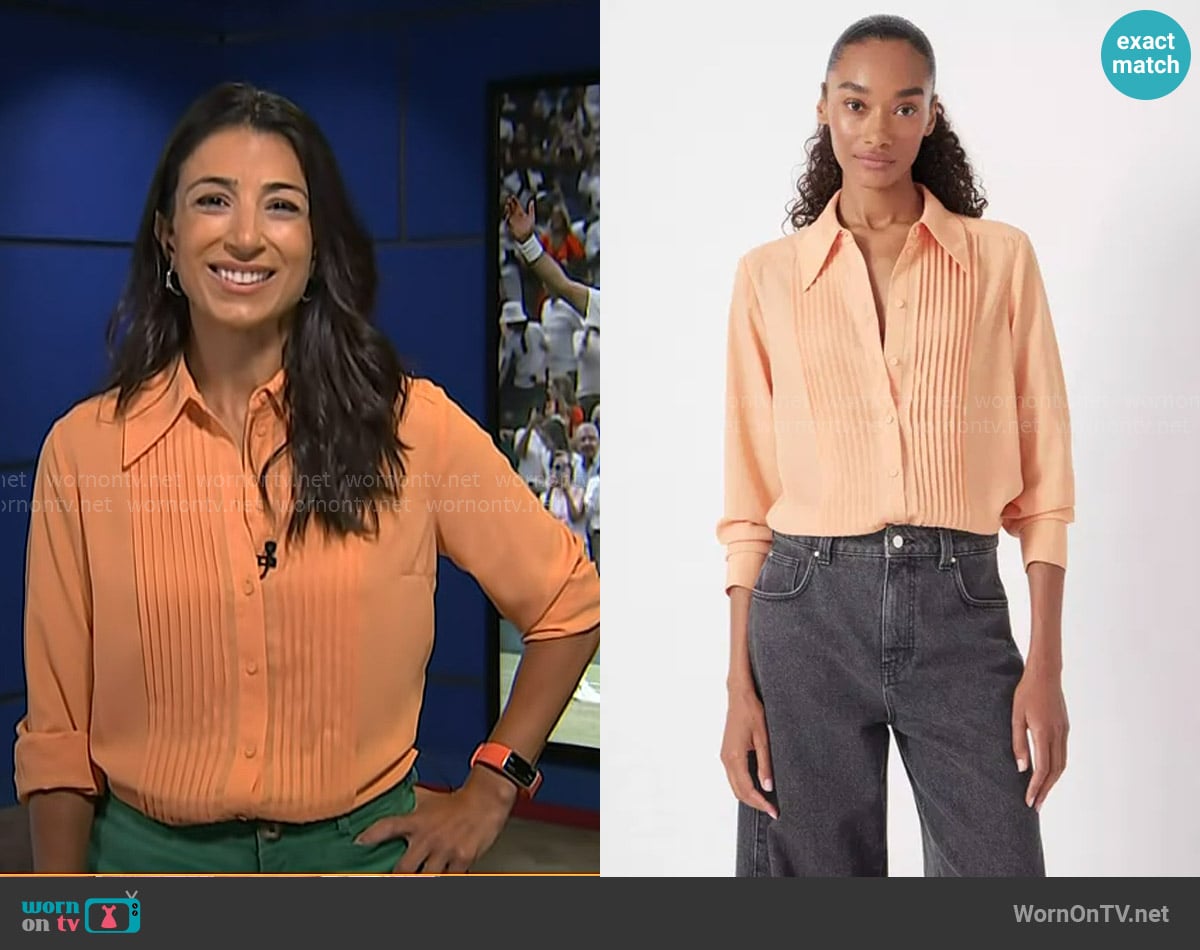 Hush Chiffon Pintuck Blouse in Orange worn by Daniele Hamamdjian on Today