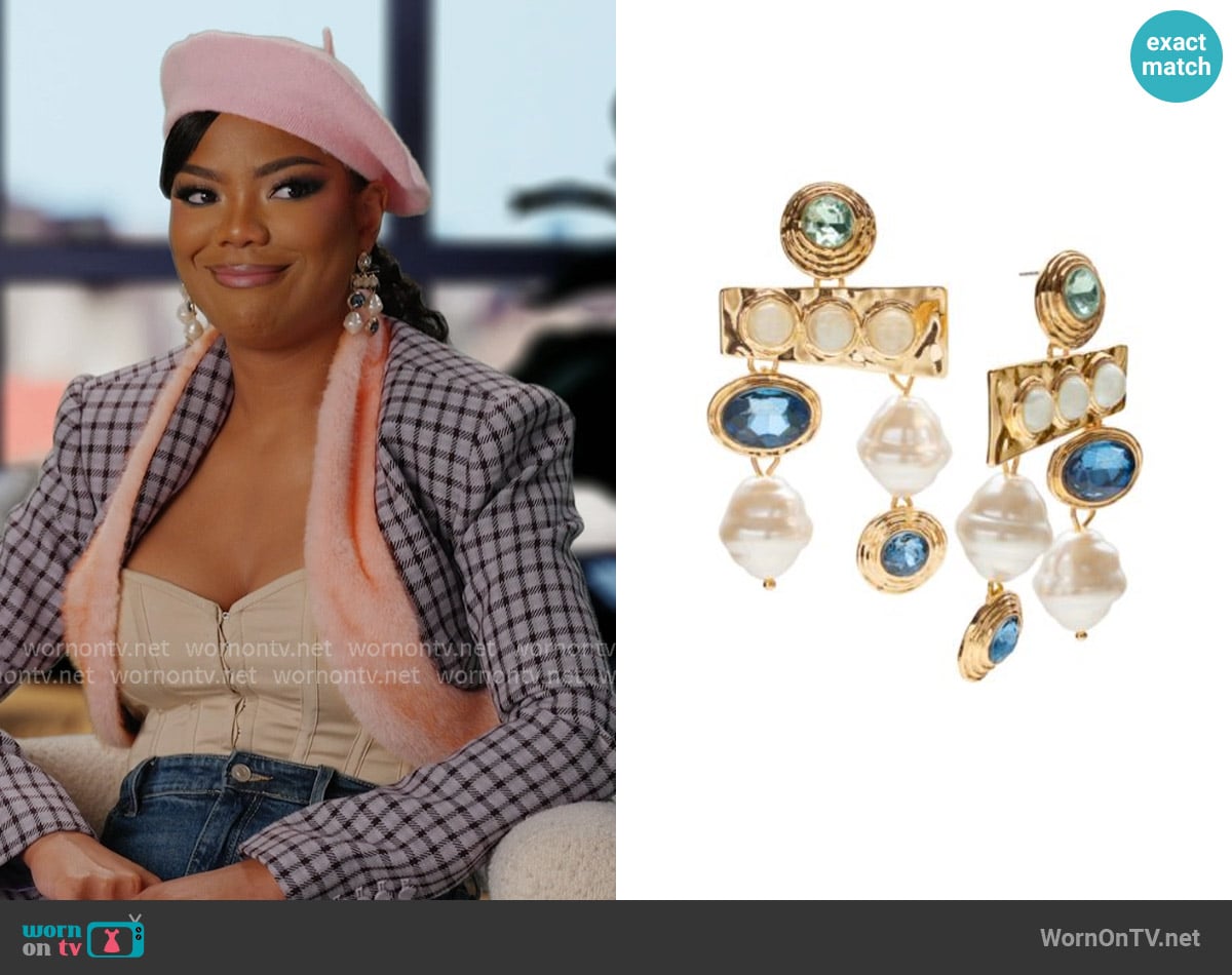I.N.C. International Concepts Gold-Tone Mixed Stone Statement Earrings worn by Riley Burruss on Next Gen NYC
