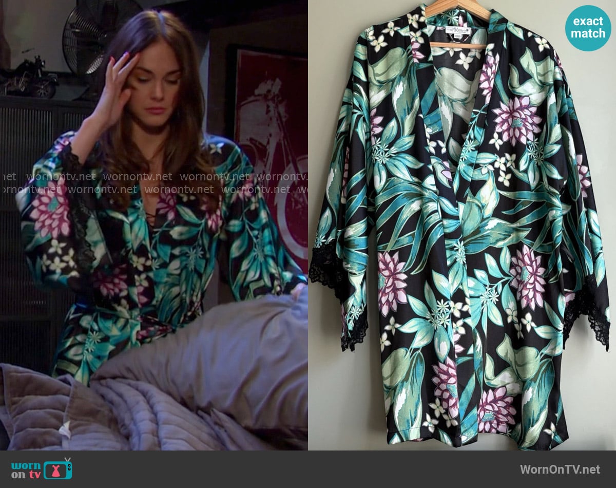 In Bloom by Jonquil Floral Botanical Lace Trim Robe worn by Stephanie Johnson (Abigail Klein) on Days of our Lives