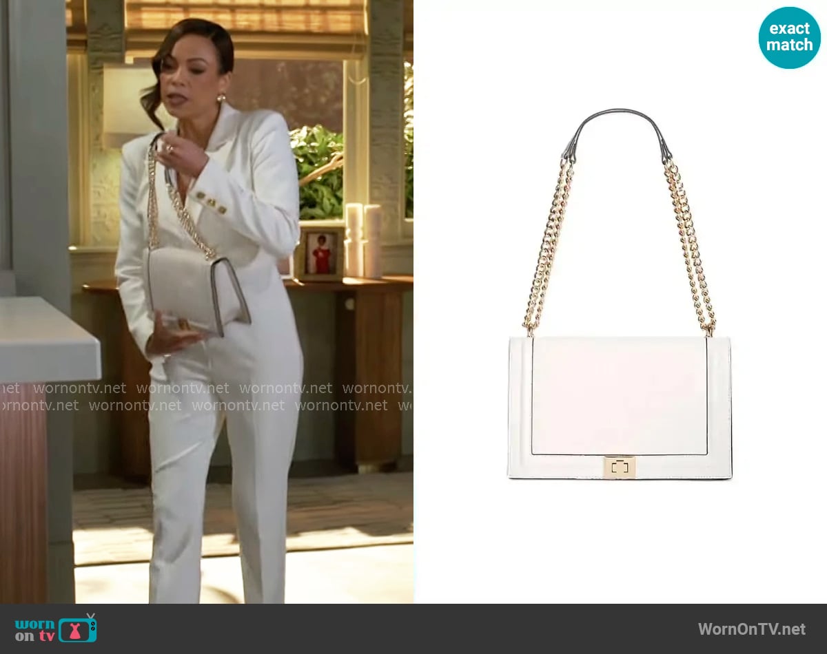 INC International Concepts Ajae Flap Crossbody in Bone Croco/Gold worn by Nicole Dupree Richardson (Daphnee Duplaix) on Beyond the Gates