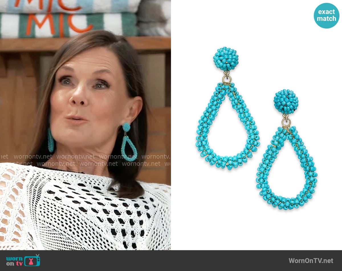 INC International Concepts Beaded Teardrop Drop Earrings worn by Lucy Coe (Lynn Herring) on General Hospital