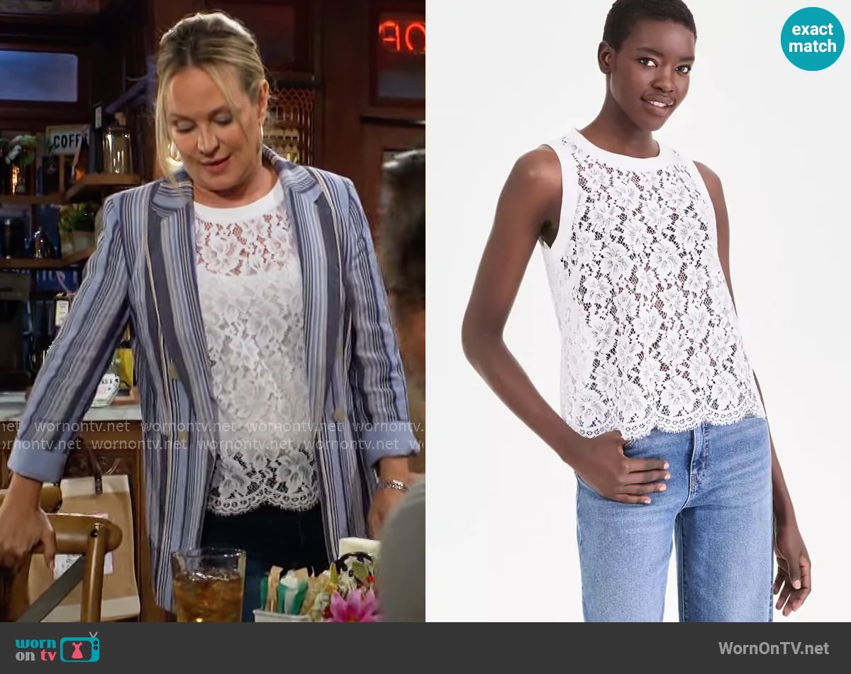 INC International Concepts Lace Sleeveless Top worn by Sharon Newman (Sharon Case) on The Young and the Restless