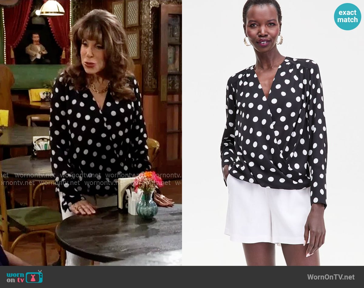 INC International Concepts Print Surplice Blouse worn by Esther Valentine (Kate Linder) on The Young and the Restless