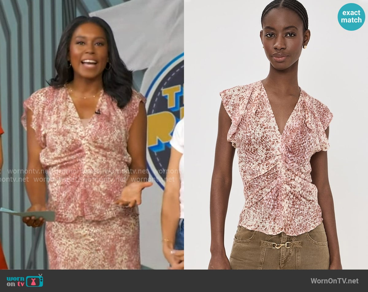 Isabel Marant Lonea Velvet Blouse worn by Rachel Scott on Good Morning America
