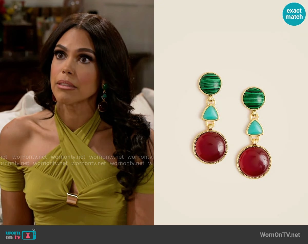 J. Crew Geometric stone drop earrings worn by Dani Dupree (Karla Mosley) on Beyond the Gates