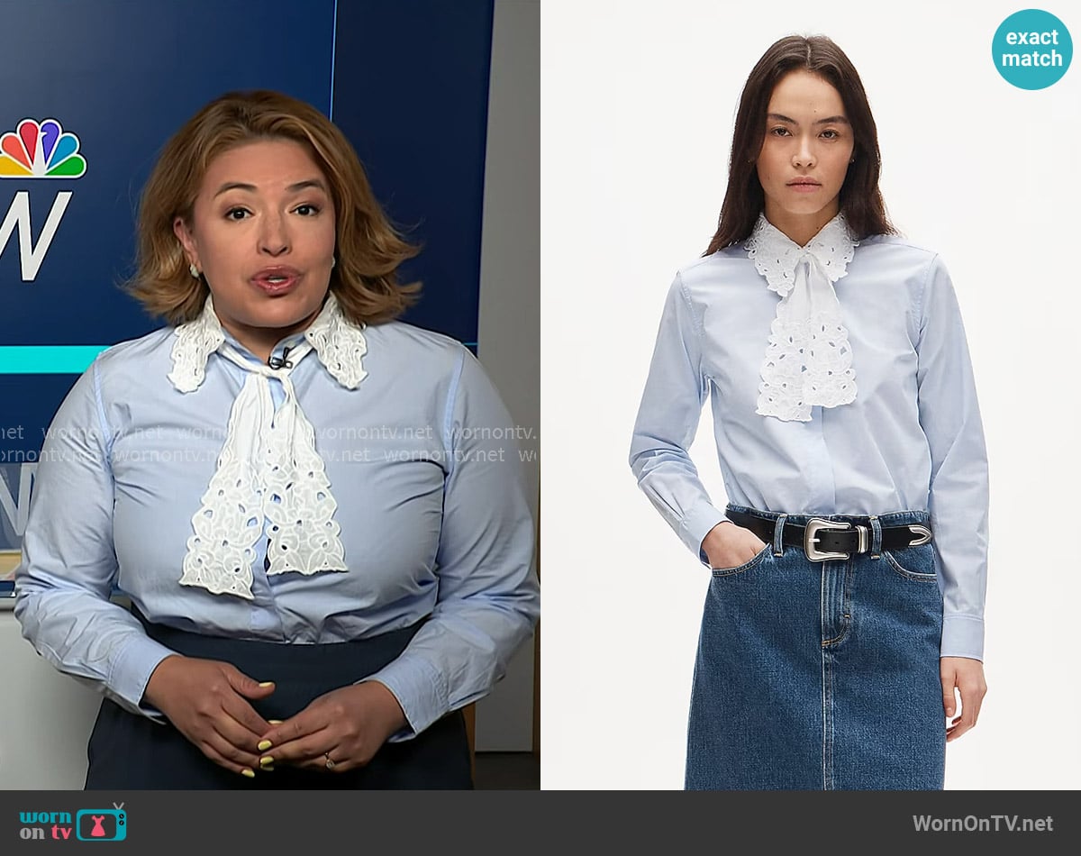 J. Crew Jules Classic-fit Eyelet Tie-neck Shirt worn by Gilma Avalos on NBC News Daily