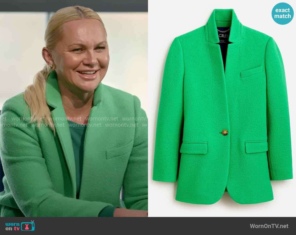 J. Crew Leighton Blazer-jacket in Italian boiled wool worn by Galyna Saltkovska on The McBee Dynasty Real American Cowboys