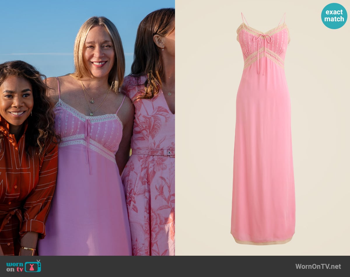 J. Crew Pintuck lace-trim slip dress in crepe de chine worn by  Tatum McKenzie ( Chloë Sevigny) on The Five Star Weekend