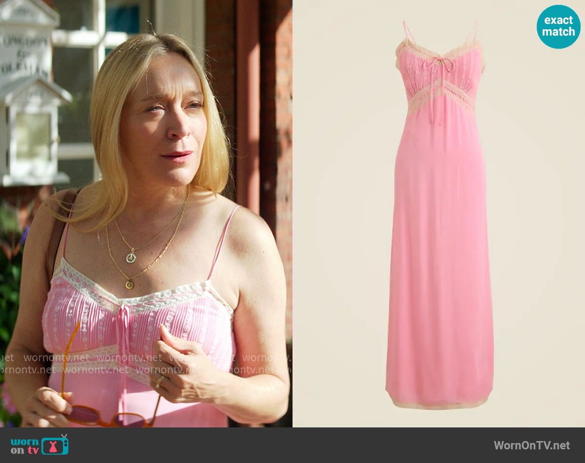 J. Crew Pintuck lace-trim slip dress in crepe de chine worn by  Tatum McKenzie ( Chloë Sevigny) on The Five Star Weekend